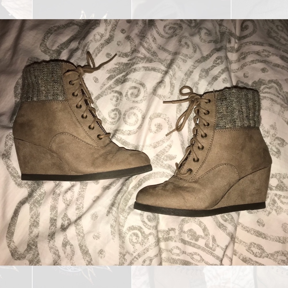 Laced Up Tan Wedges